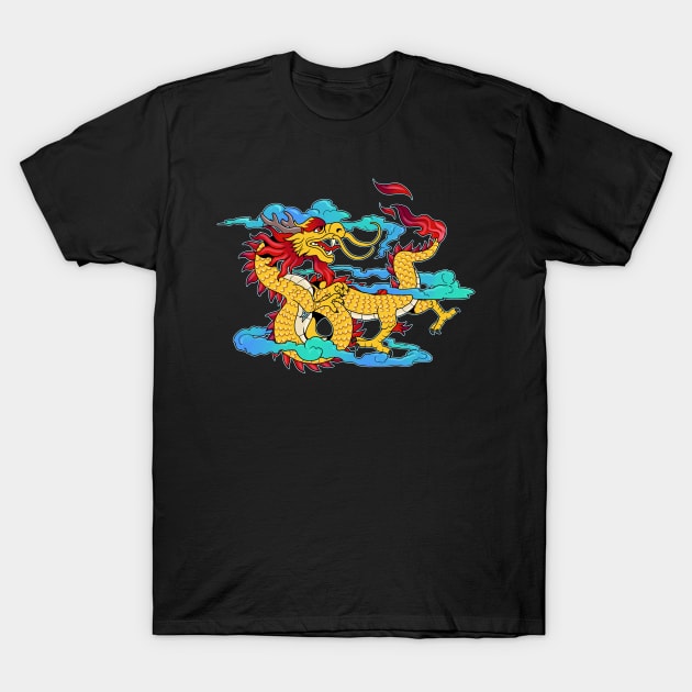 Cloud Chinese Dragon Gift Print Martial Arts Asian Culture  Print T-Shirt by Linco